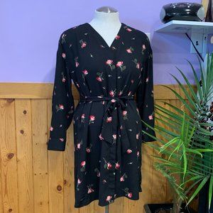 Dynamite Black Floral Long Sleeved belted Dress or tunic